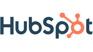 HubSpot logo featuring blue text and an orange design element resembling network connections.