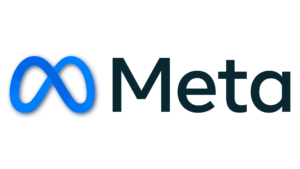 Meta logo with a blue infinity symbol and the word Meta in black font, representing the company's branding.