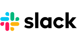 Slack logo with colorful speech bubble icon on left and bold black text on right, symbolizing team communication.