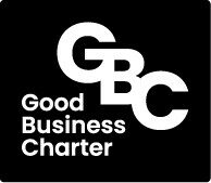 Good Business Charter logo with GBC initials in white on a black background, promoting ethical business practices.