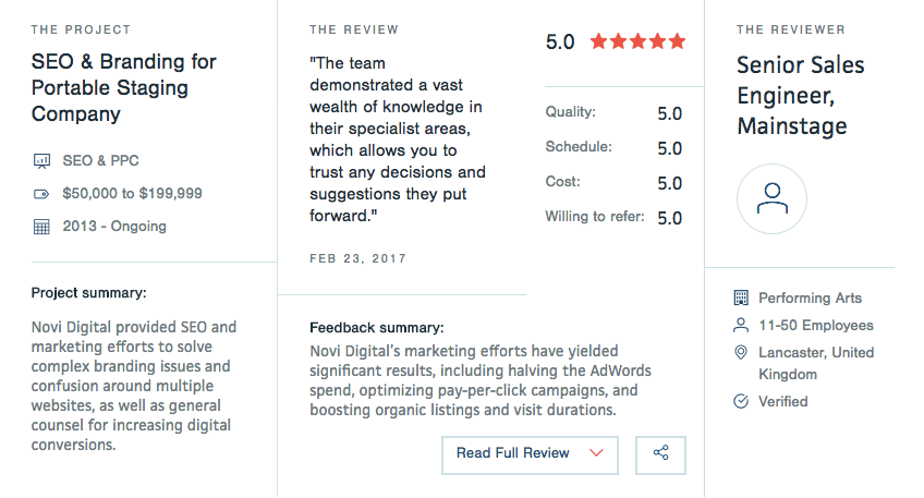 5.0 Star Rating From Mainstage